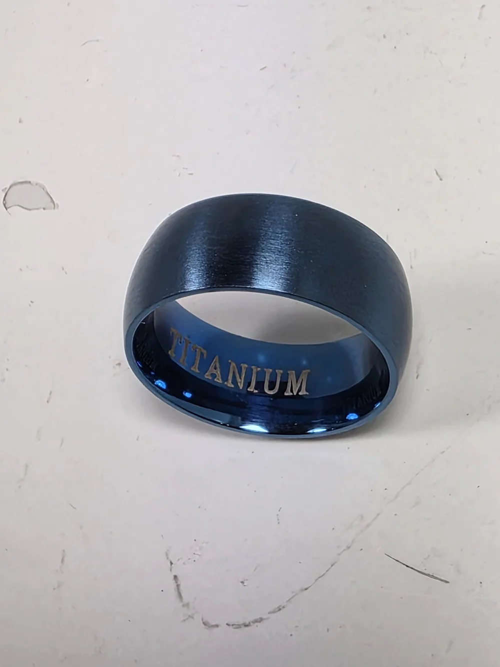 Titanium Blue Men's Band Ring - Polished Blue Titanium